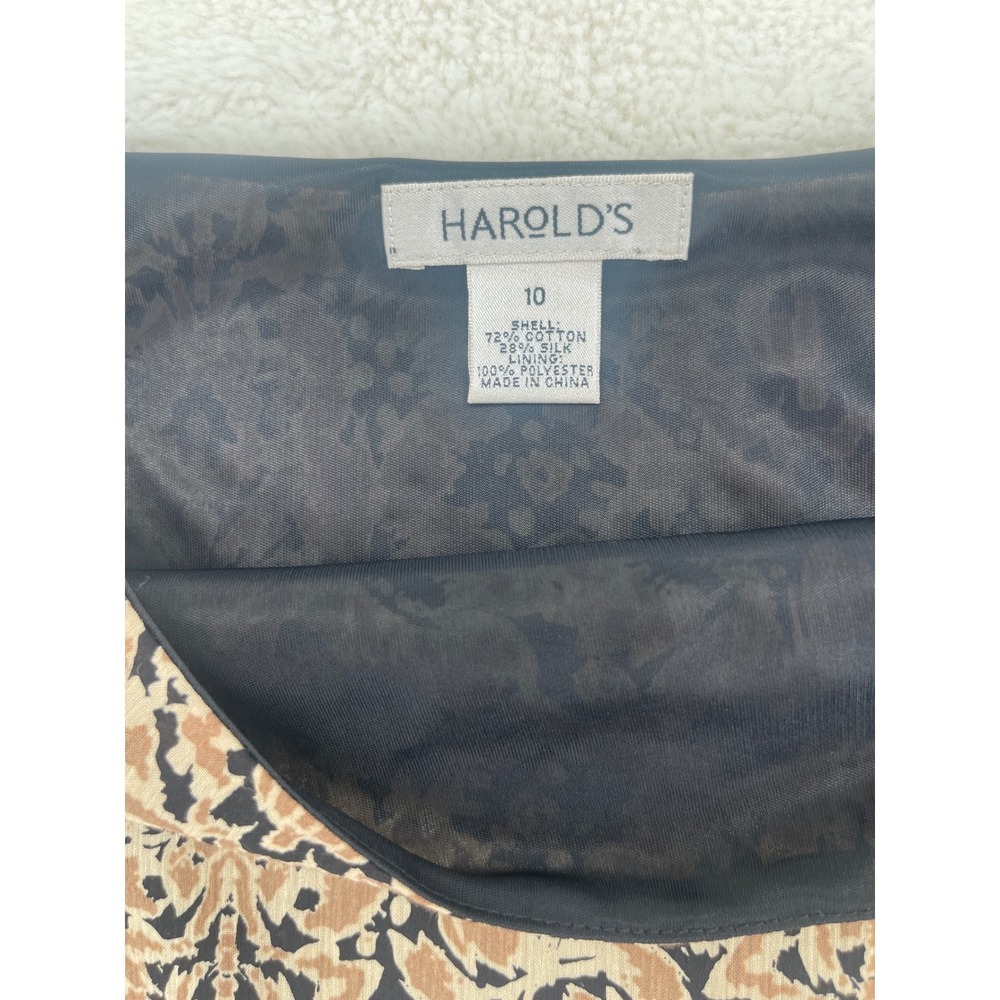 VTG Harolds Skirt Tan Black Damask Cotton Silk Ruffle Tiered Midi  Sz 10 Classic - Picture 2 of 9